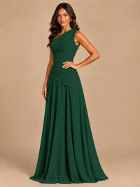One Shoulder Prom Dress A-line Ruched Women Wedding Formal Gowns