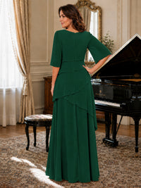 Asymmetric Draped Chiffon Mother of the Bride Dress with Flutter Sleeves