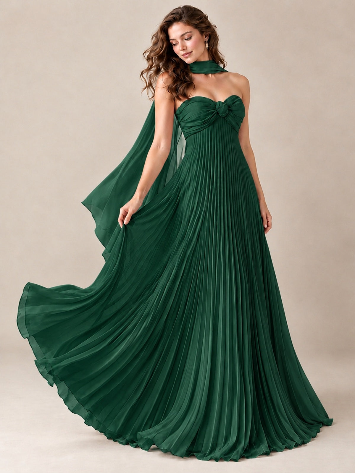 Sweetheart Neckline Pleated Prom Dress Strapless A-line Formal Dress with Flowy Scarf