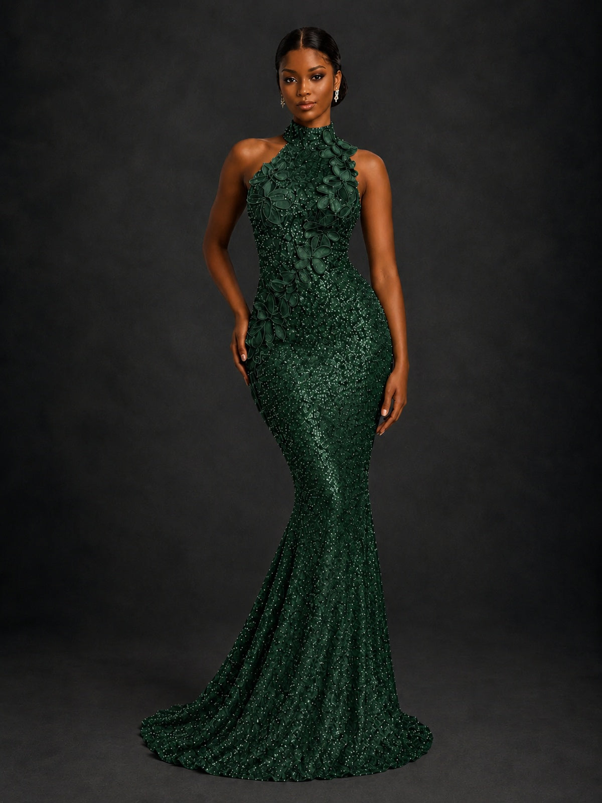 Sparkly Sequin High Neck Mermaid Prom Dress