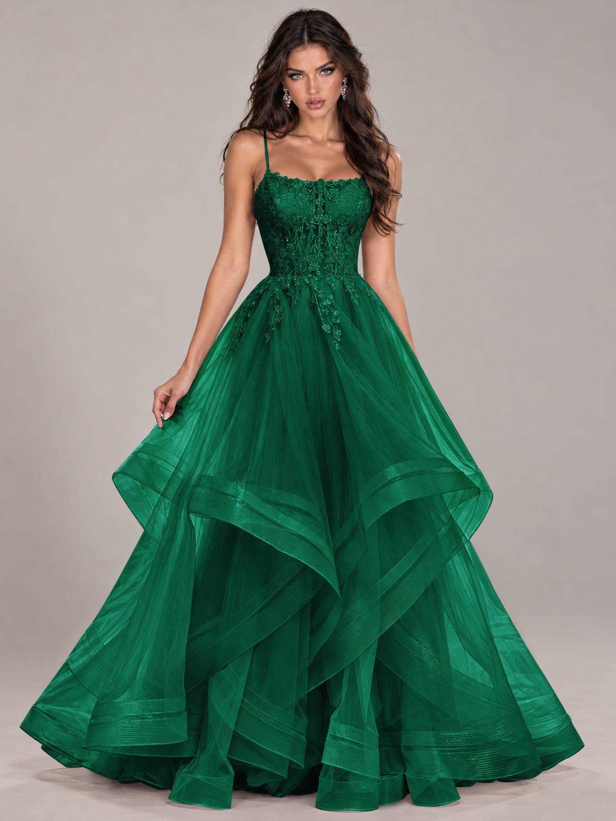 Lace Corset Ball Gown Prom Dress with Cascading Tulle Ruffles