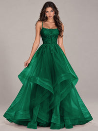 Lace Corset Ball Gown Prom Dress with Cascading Tulle Ruffles