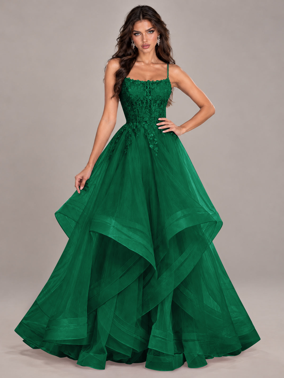 Lace Corset Ball Gown Prom Dress with Cascading Tulle Ruffles