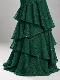 Halter Tiered Mermaid Prom Dress with Sparkly Lace