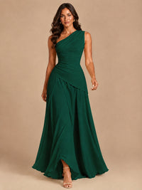 One Shoulder Prom Dress A-line Ruched Women Wedding Formal Gowns