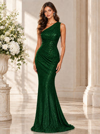 Sequin Mermaid One Shoulder Prom Dress Long formal Gown