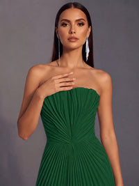 Strapless A-line Long Pleated Satin Prom Dress