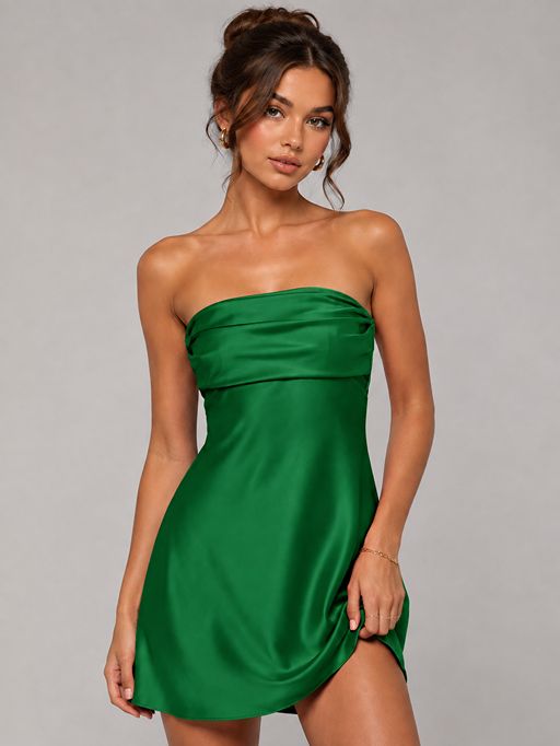 Burnt Orange Strapless Satin Mini Dress