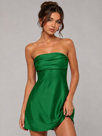 Burnt Orange Strapless Satin Mini Dress