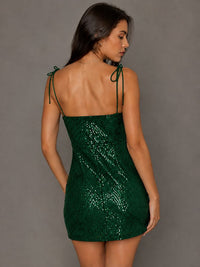 Navy Blue Sequin Spaghetti Strap Mini Dress