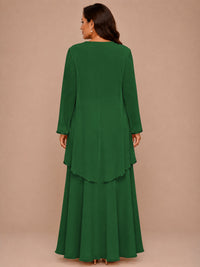 Champagne Beaded Chiffon Mother of the Bride Dress with Jacket V-Neck Gown