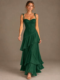 Spaghetti Strap Tiered Ruffles Chiffon Prom Dress