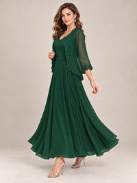 Dusty Blue Floral Lace Chiffon Mother of the Bride Dress with Jacket