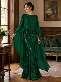 Sequin 2 Pieces Mother of the Bride Dress with Cap Sleeves Chiffon Formal Gowns