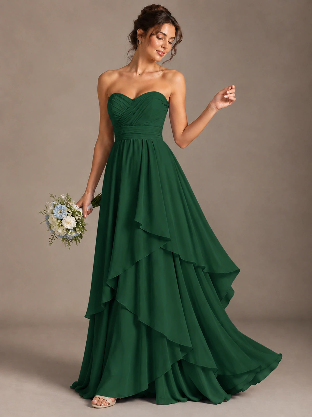Strapless Ruffle A-Line Maxi Dress