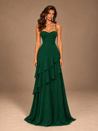 Sweetheart A-Line Ruffle Prom Dress with Spaghetti Straps
