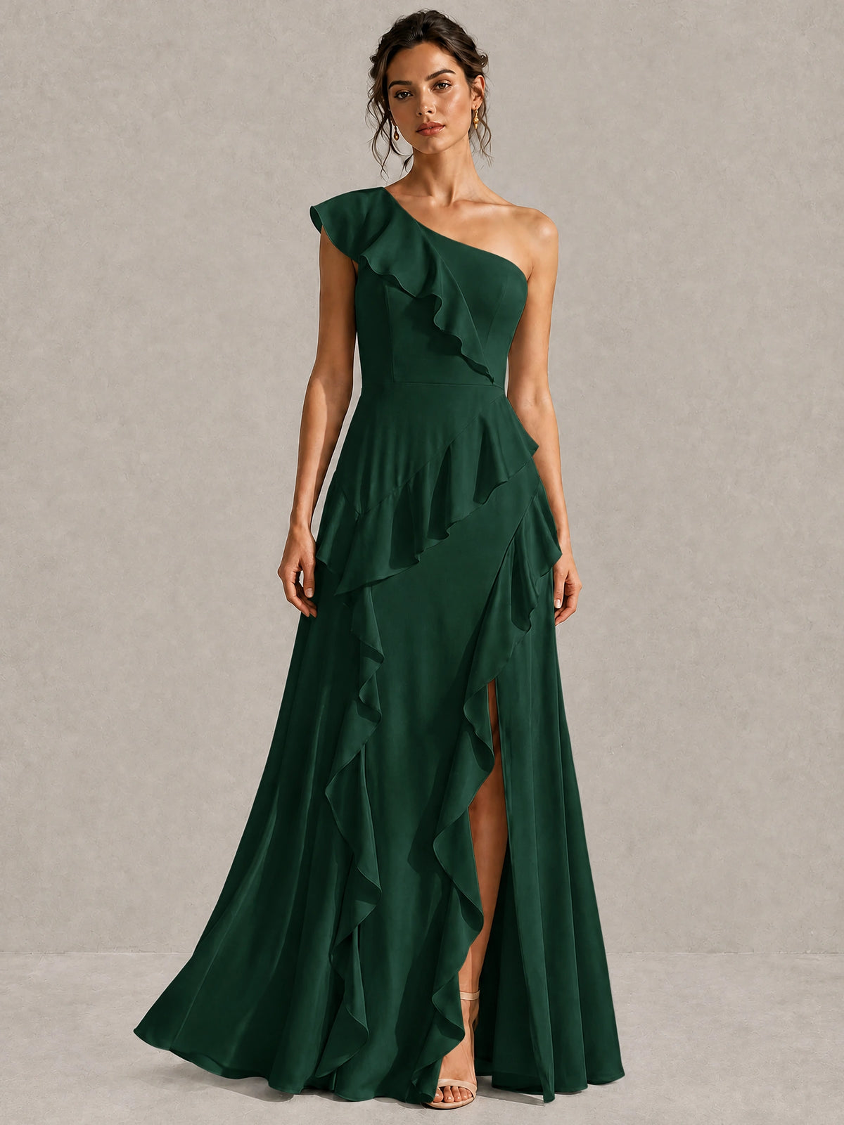Sage Green One Shoulder Ruffle Bridesmaid Dress
