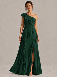 Sage Green One Shoulder Ruffle Bridesmaid Dress