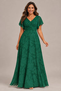 Jovellee Floral Chiffon A-Line Mother of the Bride Dress with Flutter Sleeves