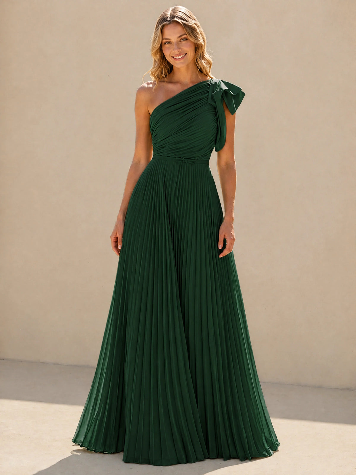 One Shoulder Pleated Chiffon A-Line Floor-Length Bridesmaid Dress