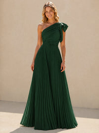 One Shoulder Pleated Chiffon A-Line Floor-Length Bridesmaid Dress