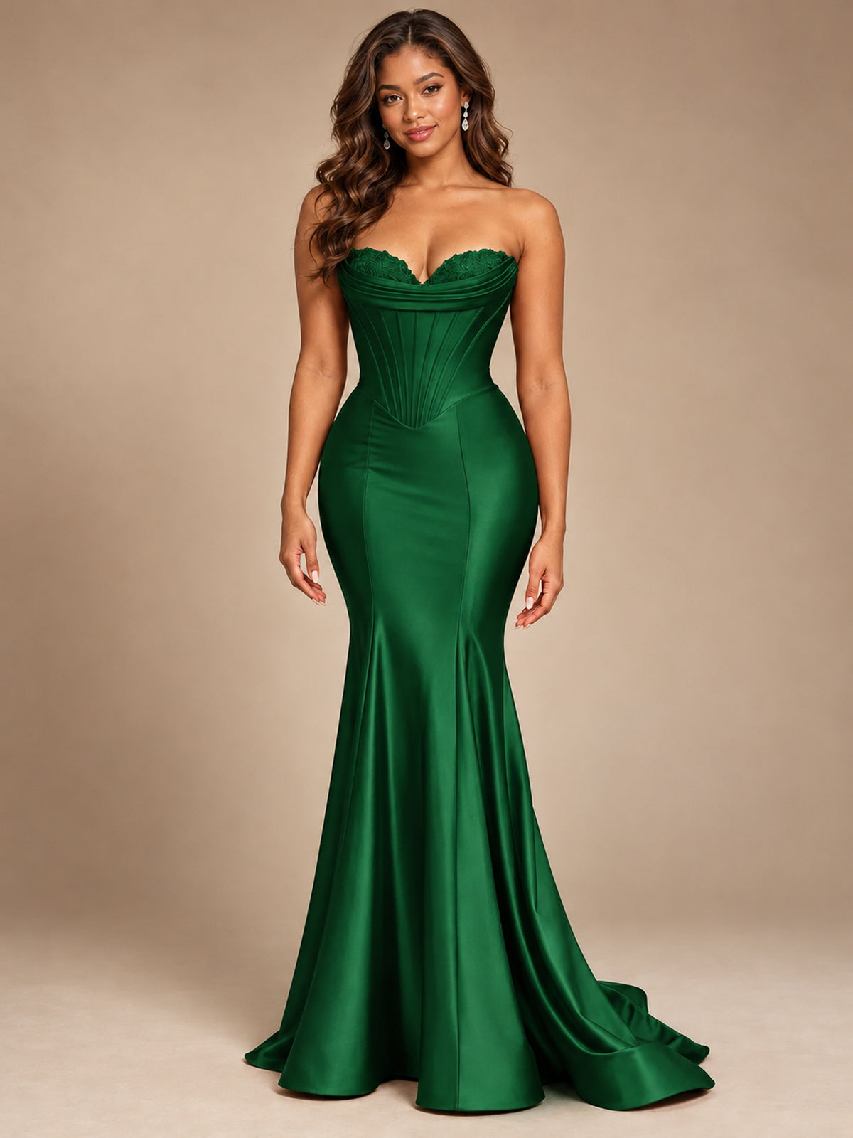 Red Strapless Satin Mermaid Prom Dress with Corset Bodice