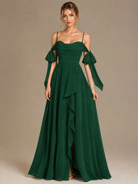 A-Line Ruffles Chiffon Bridesmaid Dress with Slit
