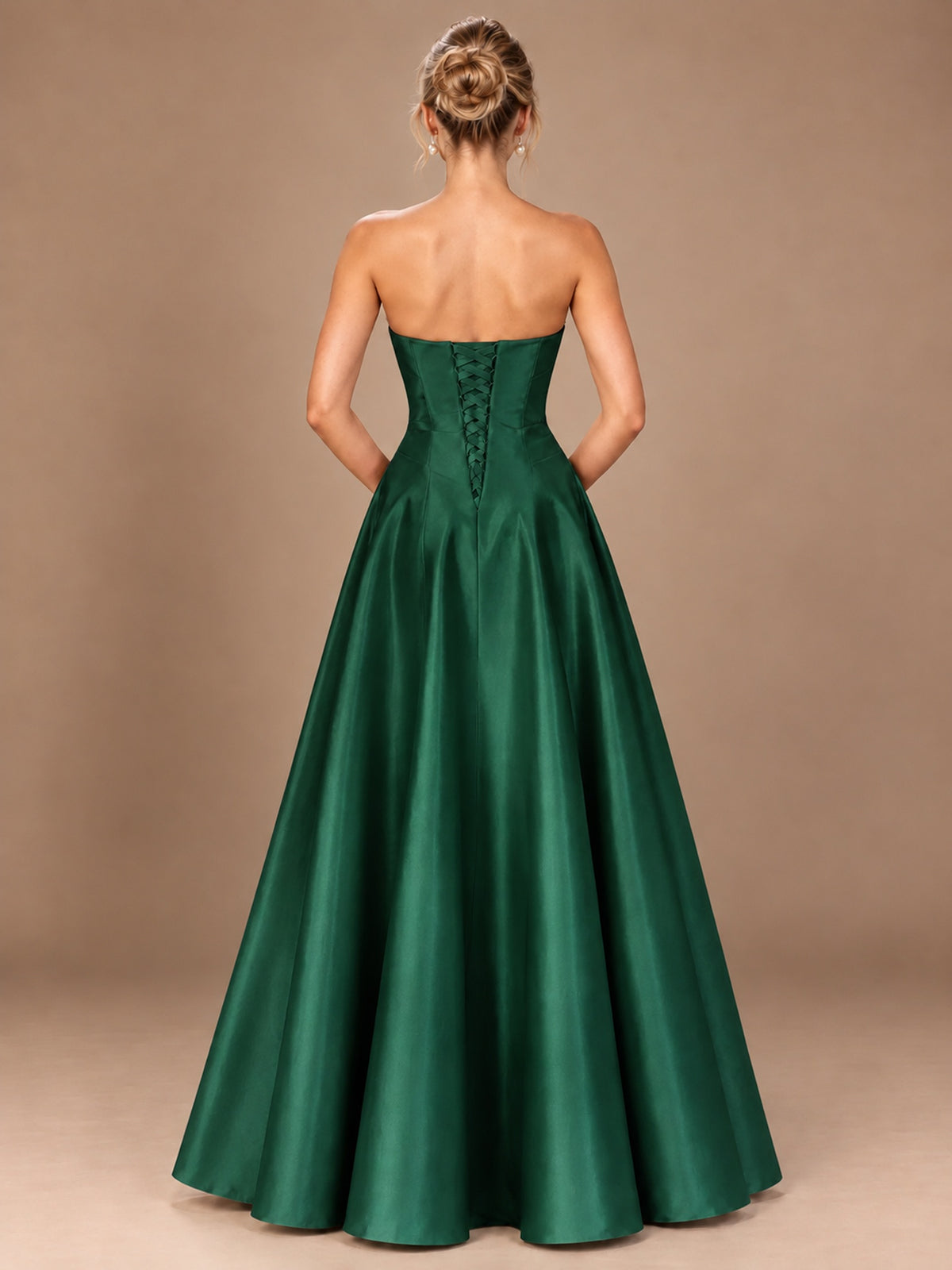 Blush Pink Strapless Satin A-Line Prom Dress with Ruched Bodice