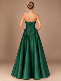 Blush Pink Strapless Satin A-Line Prom Dress with Ruched Bodice