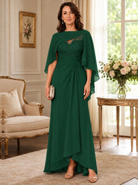 Elegant Chiffon Mother of the Bride Dress with Lace Applique and Cape Sleeves