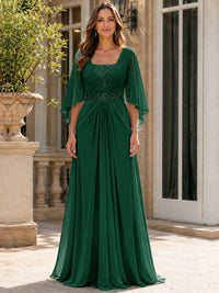 Elegant V-Neck Sequined Chiffon Mother of the Bride Dress with Flutter Sleeves