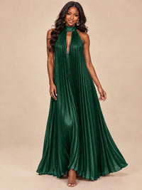 Rust Orange Pleated Halter Neck Maxi Dress