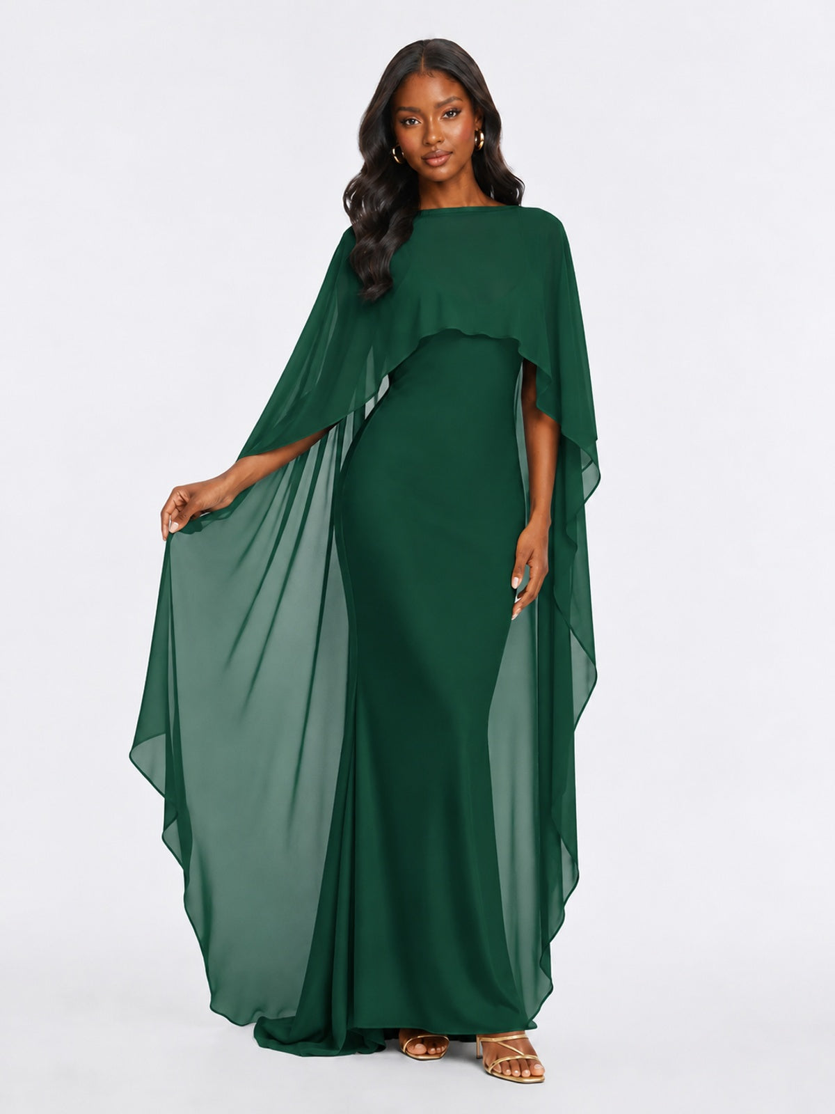 Satin Cape Prom Dresses Meramid Maxi Dress