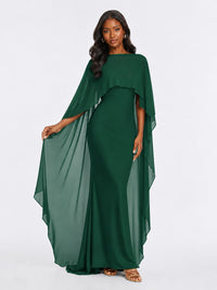 Satin Cape Prom Dresses Meramid Maxi Dress
