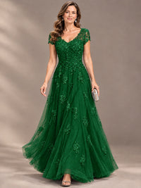 Lace Appliques A-line Mother of The Bride Dresses with Short Sleeves