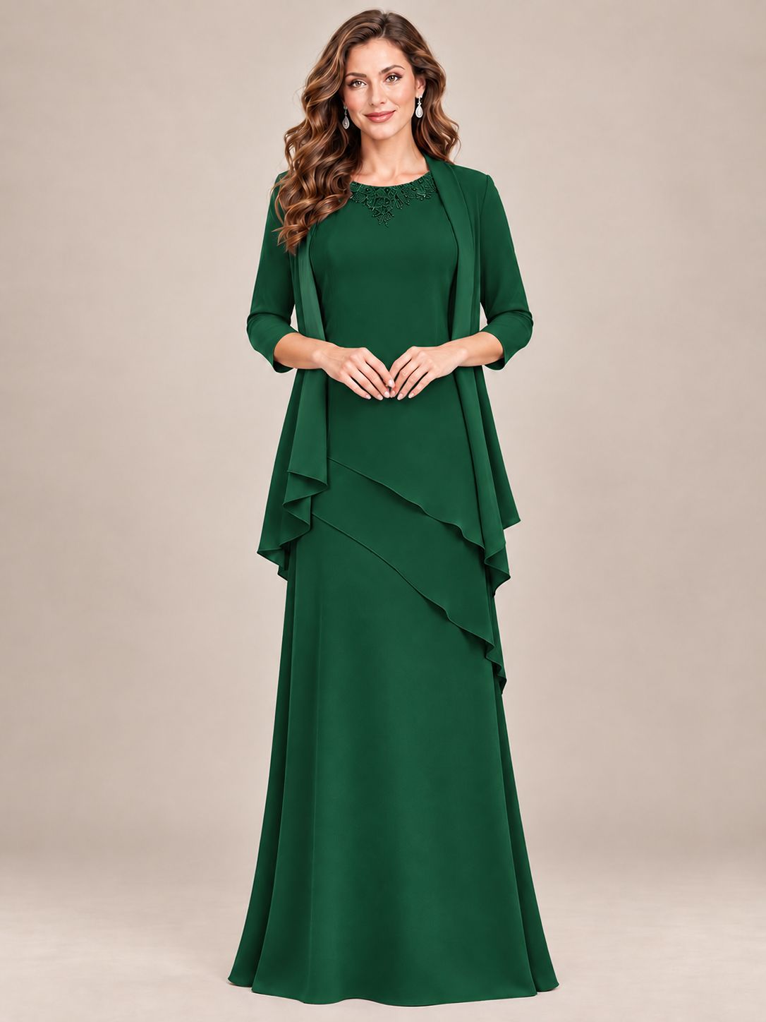 Dusty Blue Two-Piece Chiffon Mother of the Bride Dress with Jacket
