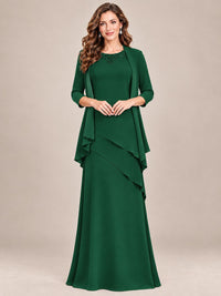 Dusty Blue Two-Piece Chiffon Mother of the Bride Dress with Jacket