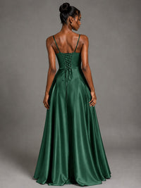 Lavender V Neck Satin Prom Dress with Spaghetti Straps