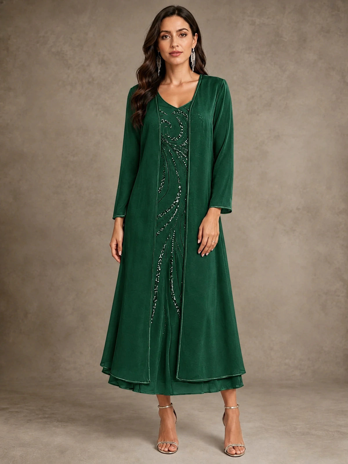 Sequin Chiffon Mother of the Bride Dress with Jacket