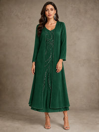 Sequin Chiffon Mother of the Bride Dress with Jacket