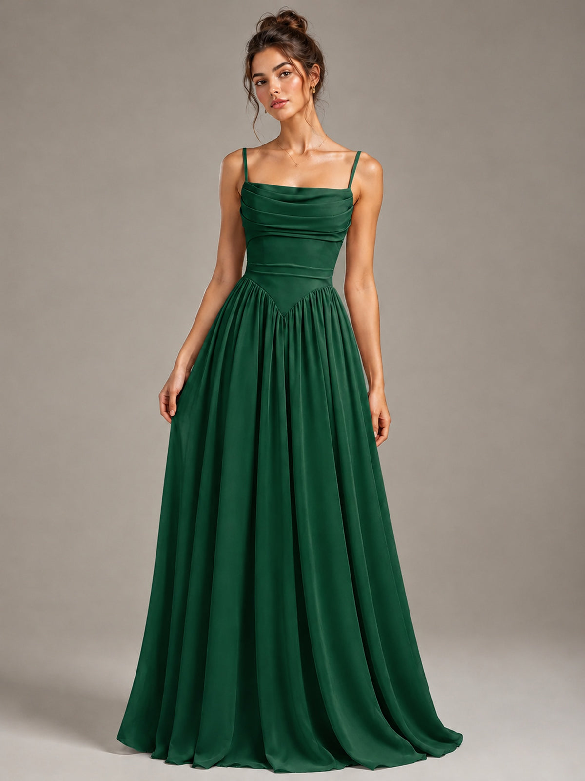 Spaghetti Strap Ruched Chiffon Maxi Dress with Backless