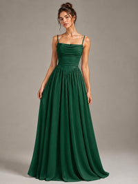 Spaghetti Strap Ruched Chiffon Maxi Dress with Backless
