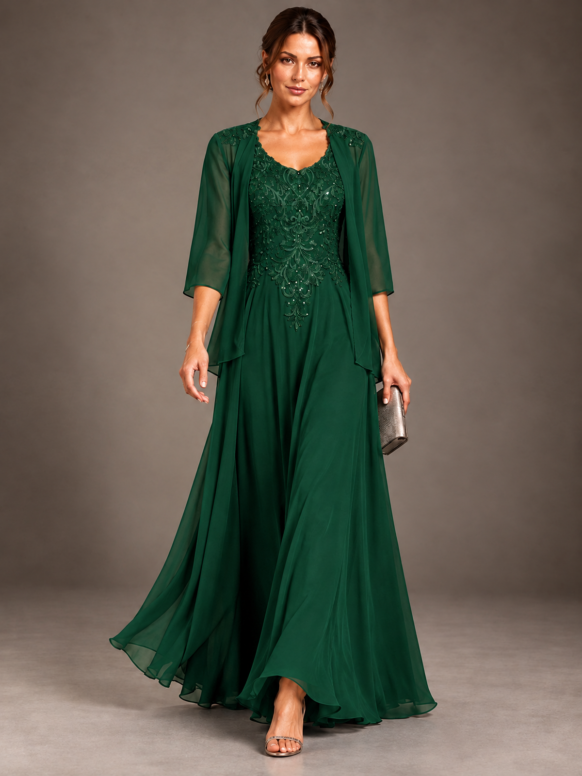 A-line 2 Pieces Chiffon Appliques Mother of The Bride Dresses with Jackets