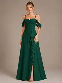 Spaghetti Strap Chiffon Bridesmaid Dress with Ruffles Slit