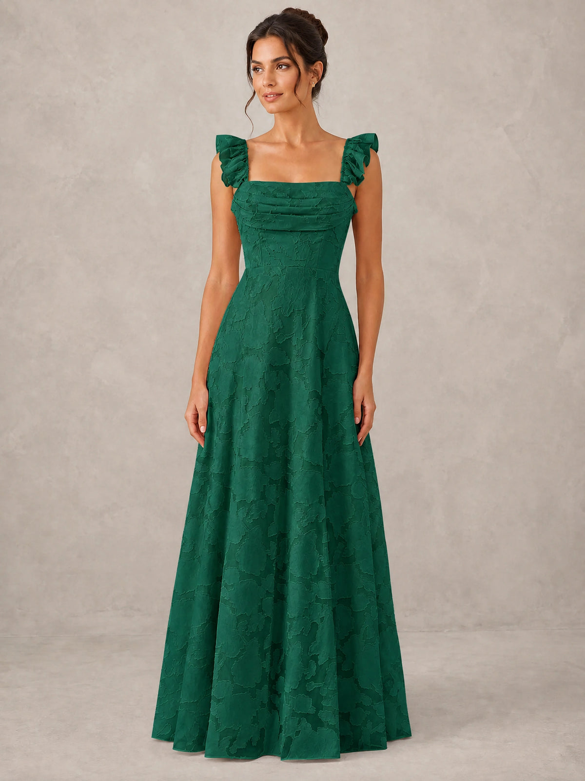 Jacquard Square Neck A-Line Maxi Dress