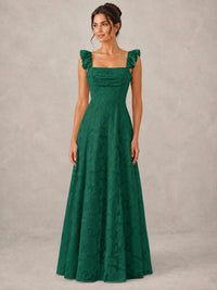 Jacquard Square Neck A-Line Maxi Dress