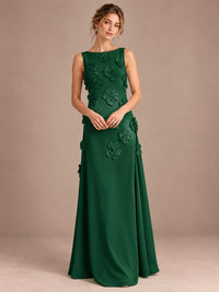 3D Floral Applique Sleeveless Formal Maxi Dress