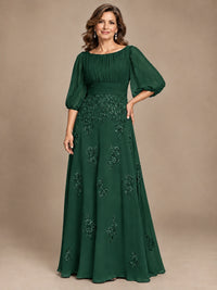A-Line Mother of the Bride Dress with Sheer Puff Sleeves