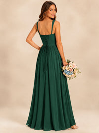 Spaghetti Straps Pleated Chiffon Bridesmaid Dress with Ruffle Slit
