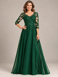 Sequin Lace A-Line Mother of the Bride Dress with 3/4 Sleeves